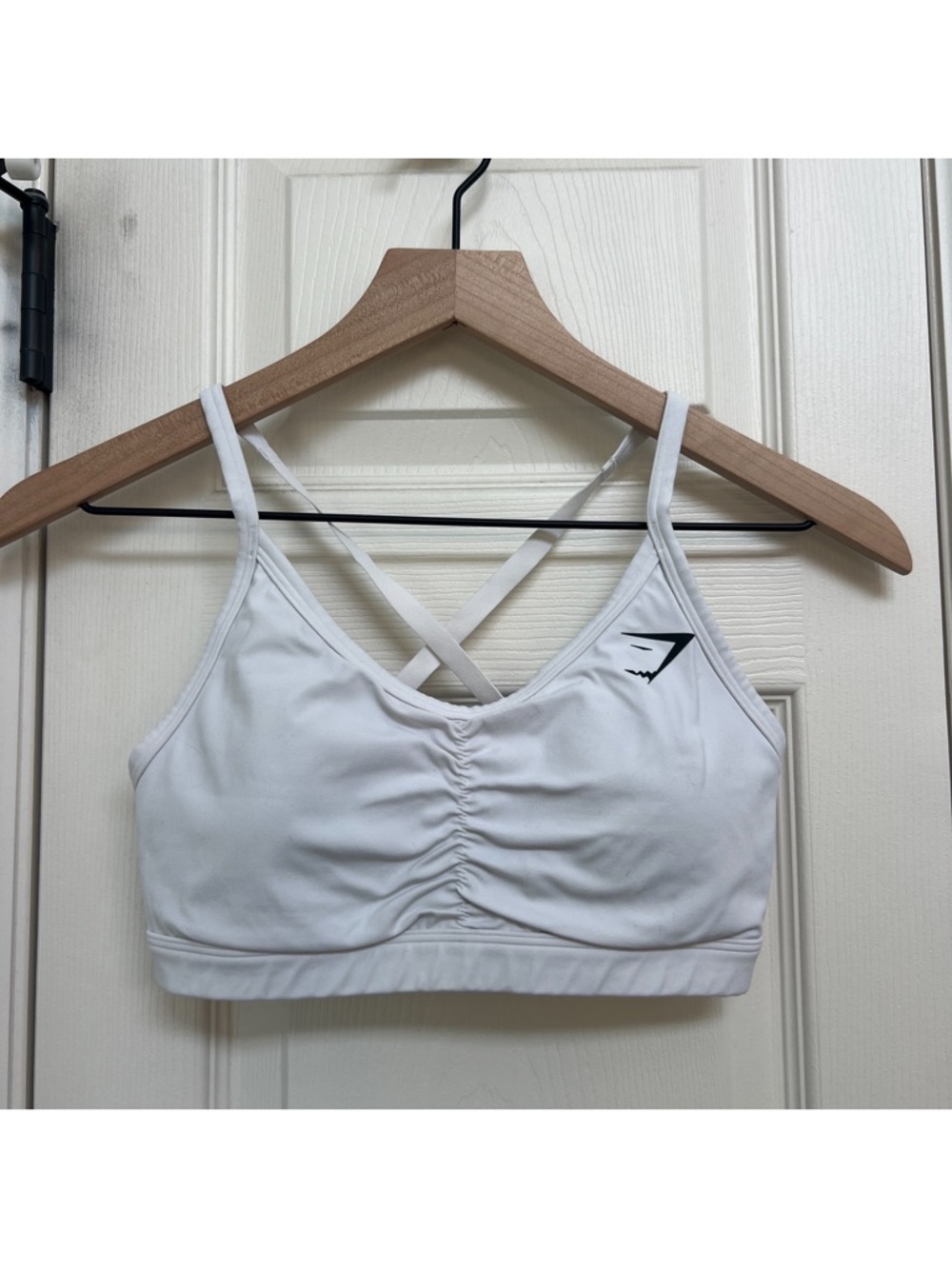 Gymshark White Ruched Crossback Sports Bra